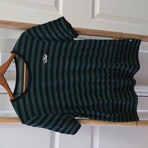 Vans Black and Green Striped T-Shirt Medium